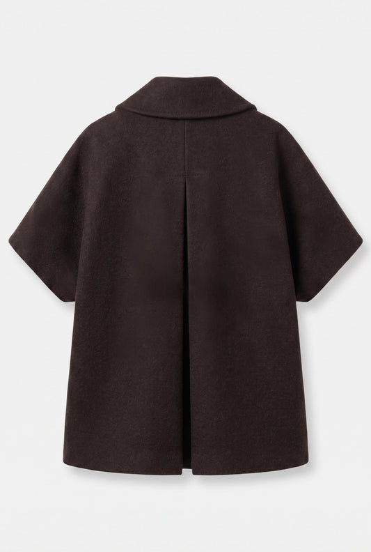 Short MOK Wool Coat - ROUNDED collar - Chocolate Brown