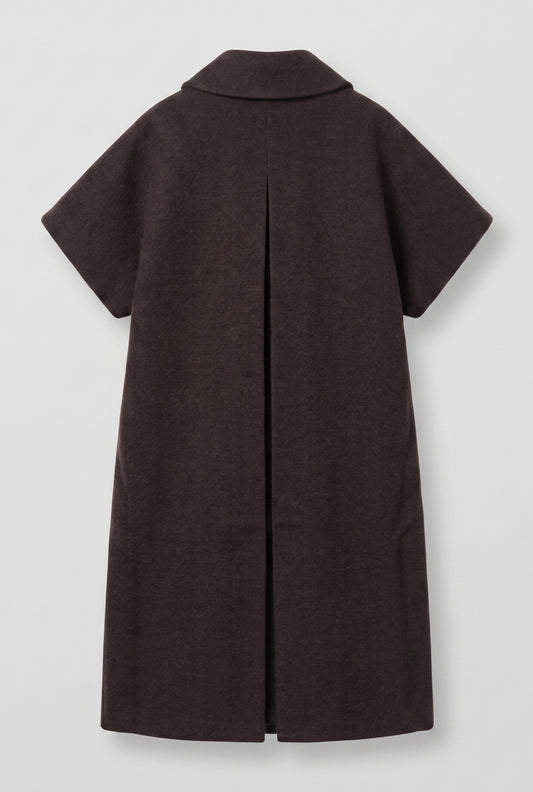 Long MOK Wool Coat - ROUNDED collar - Chocolate Brown