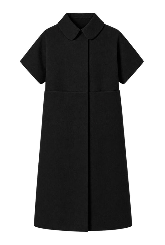 Long MOK Wool Coat - ROUNDED collar - Black
