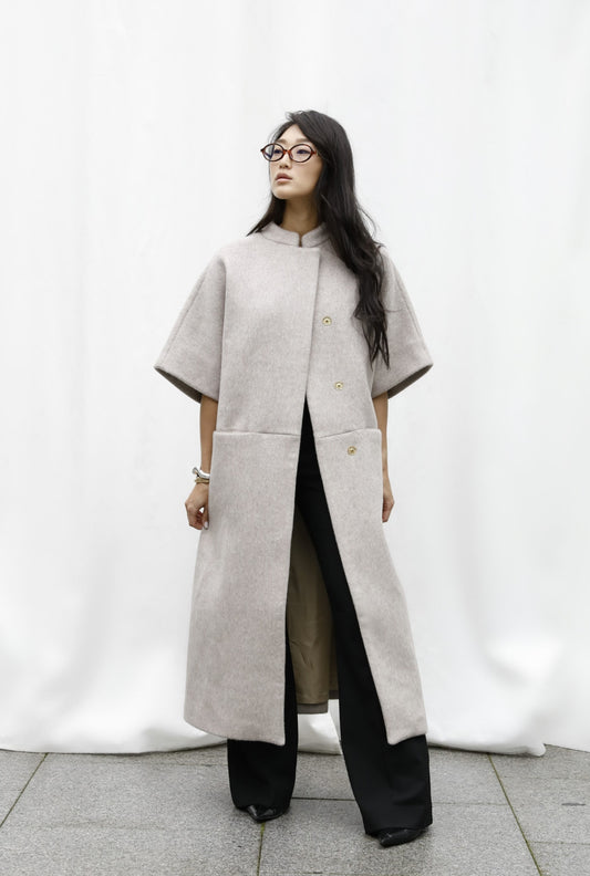 Long MOK Merino Wool Coat - Stone