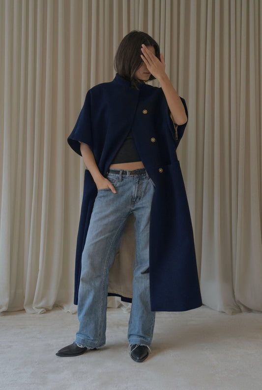 Long MOK Wool Coat - Navy