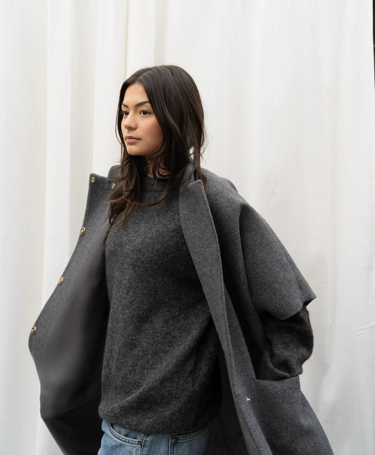 Long MOK Merino Wool Coat - Grey Melange
