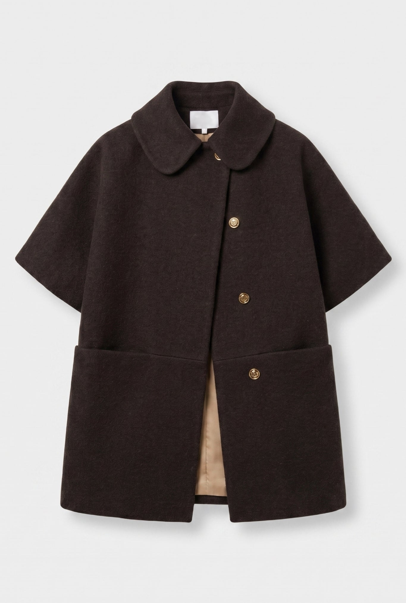 Short MOK Wool Coat - ROUNDED collar - Chocolate Brown