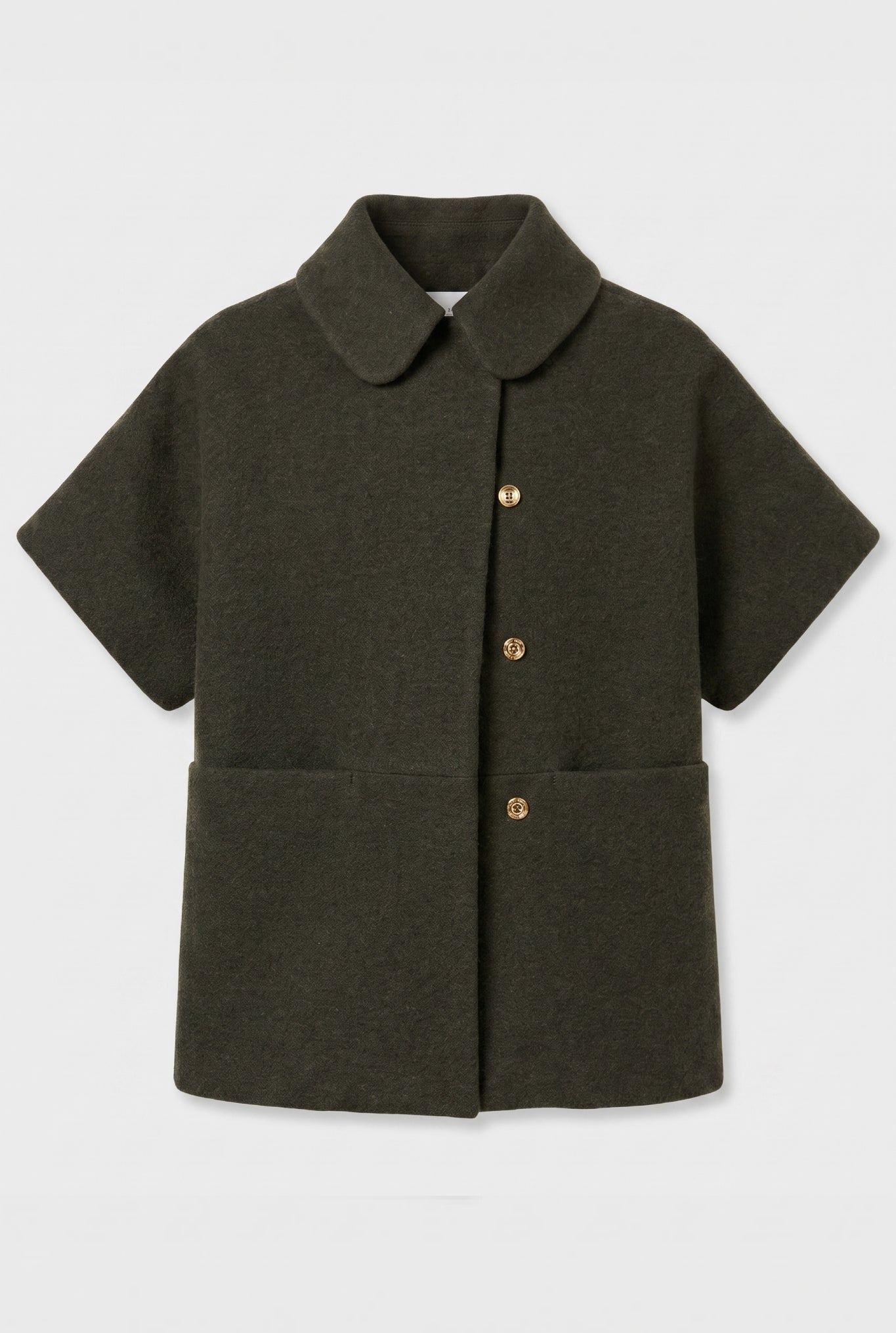 Short MOK Wool Coat - ROUNDED collar - Army