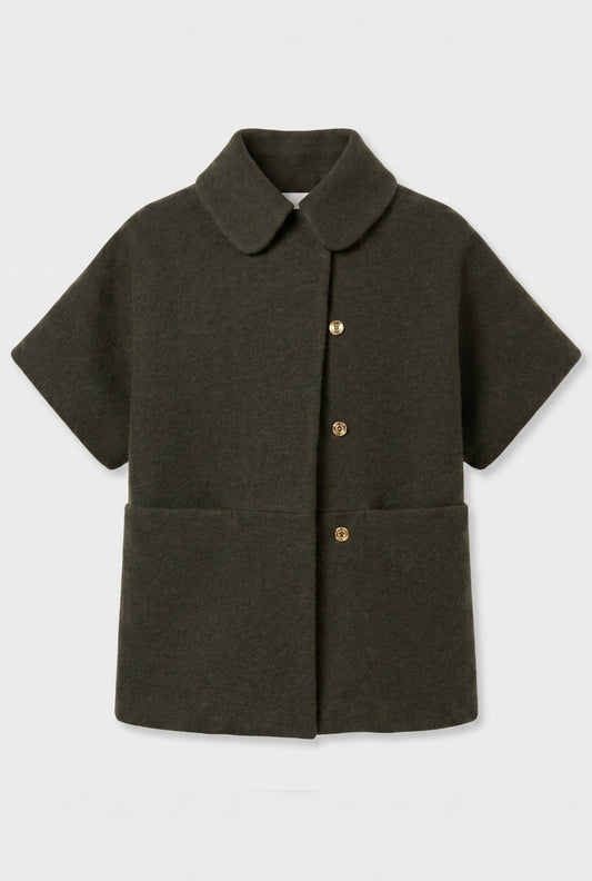 Short MOK Wool Coat - ROUNDED collar - Army