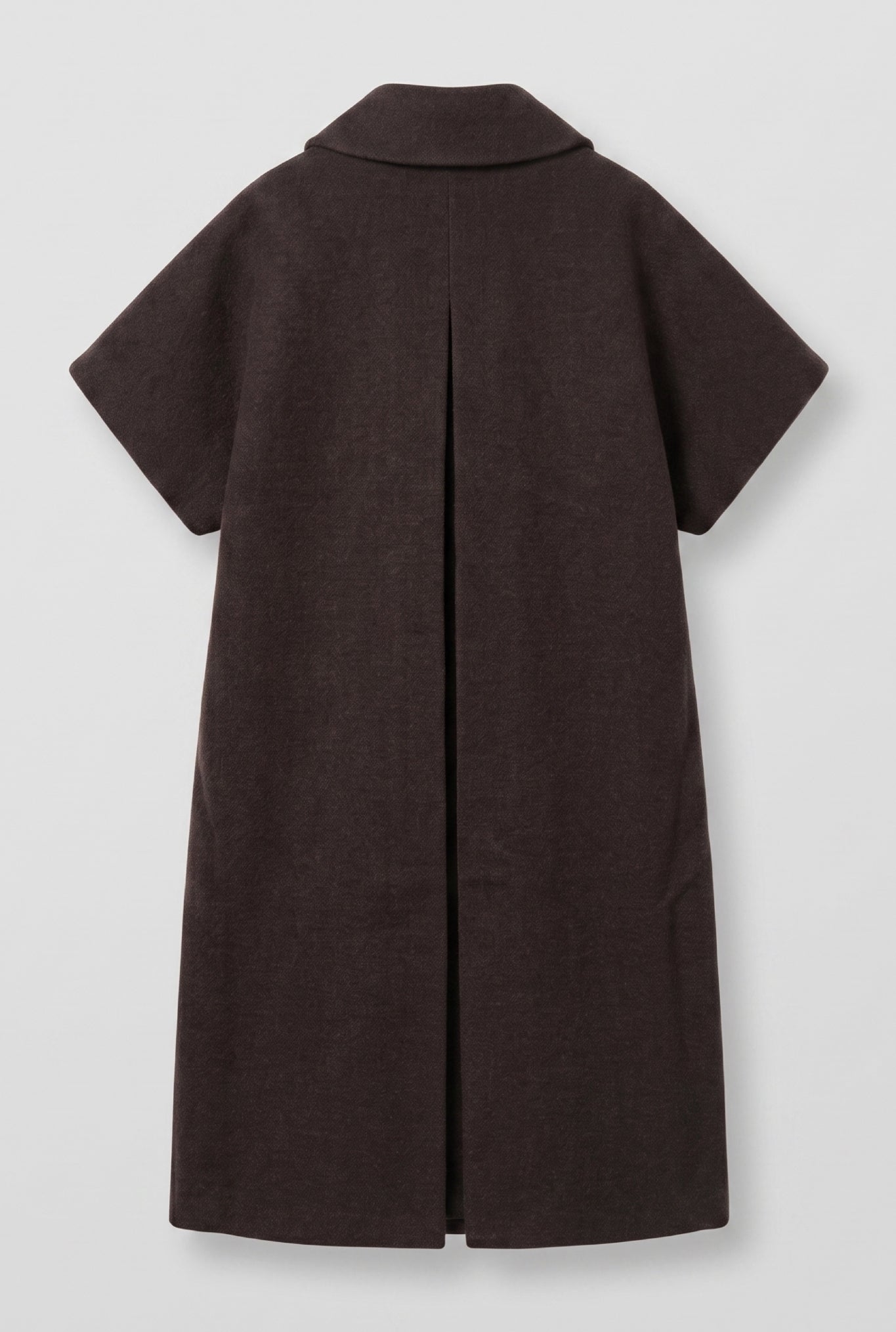 Long MOK Wool Coat - ROUNDED collar - Chocolate Brown
