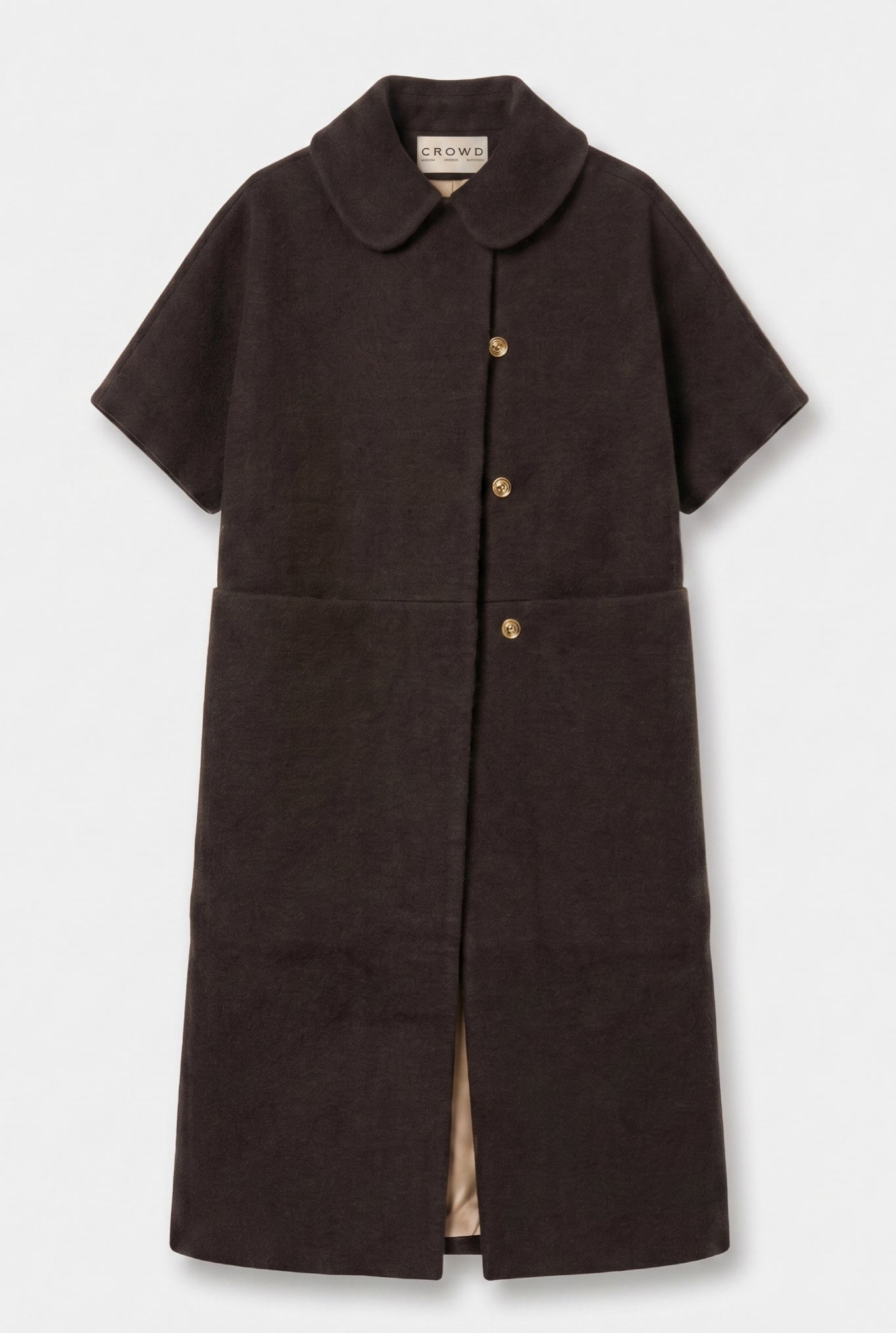 Long MOK Wool Coat - ROUNDED collar - Chocolate Brown