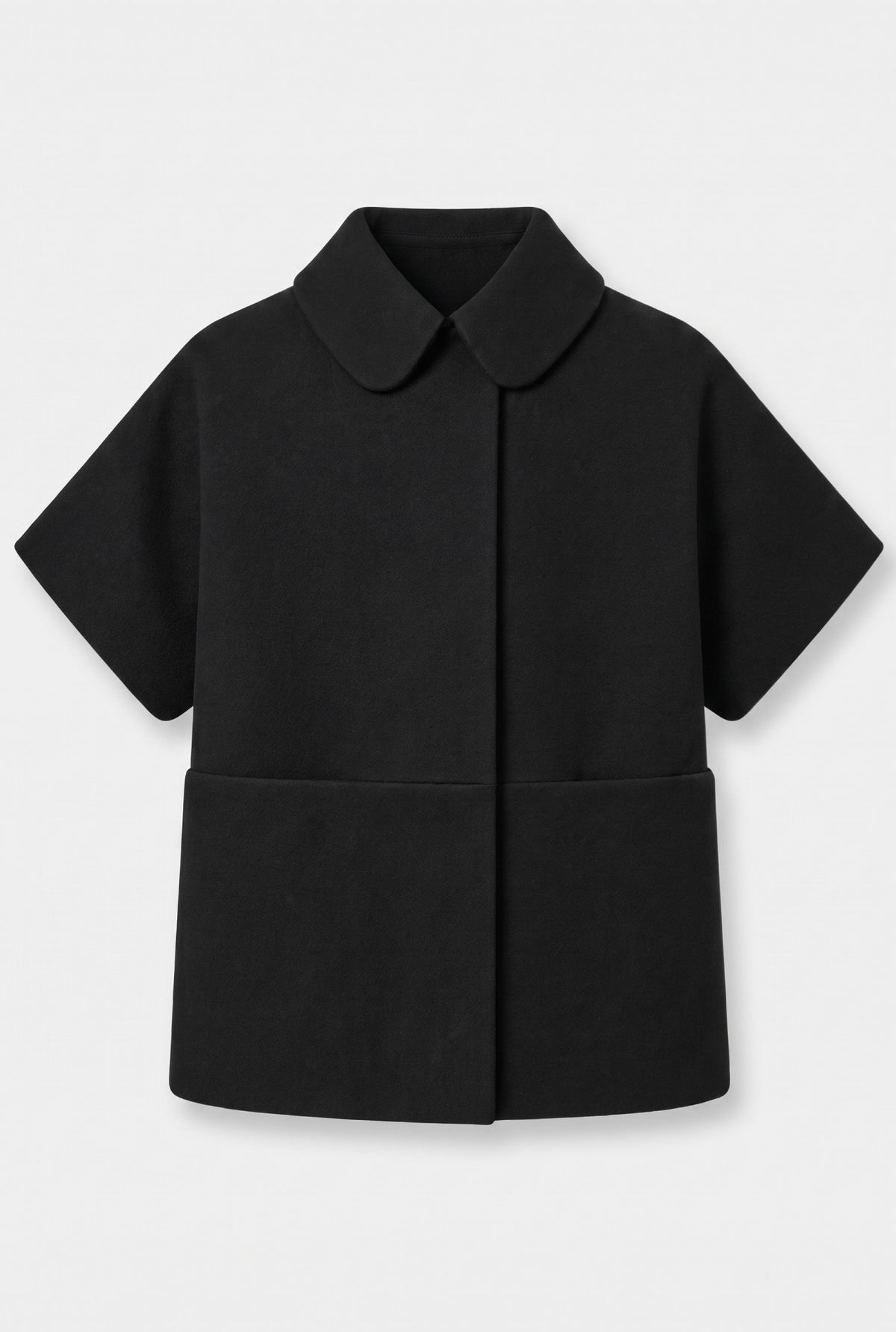 Short MOK Wool Coat - ROUNDED collar - Black