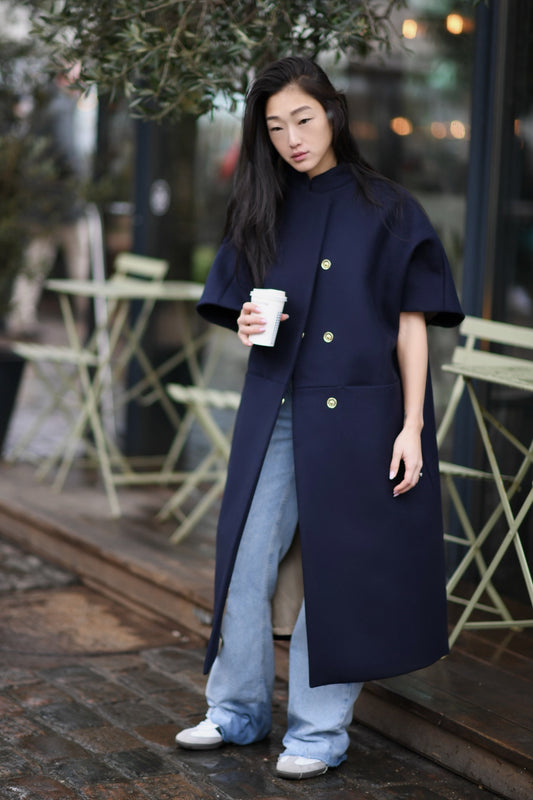 Long MOK Wool Coat - Navy