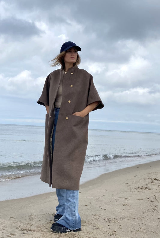 Long MOK Merino Wool Coat - Brown