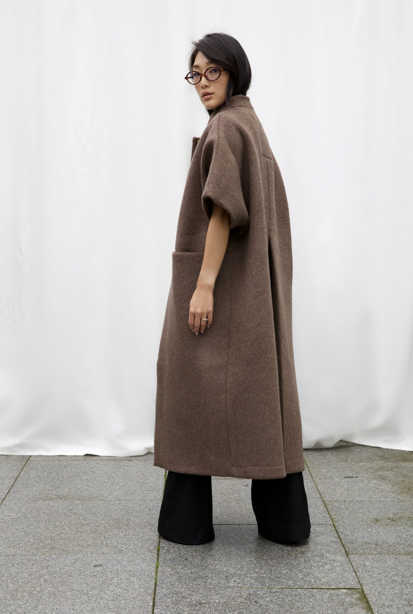 Long MOK Merino Wool Coat - Brown