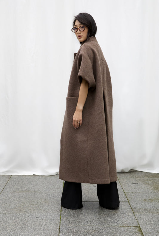 Long MOK Merino Wool Coat - Brown