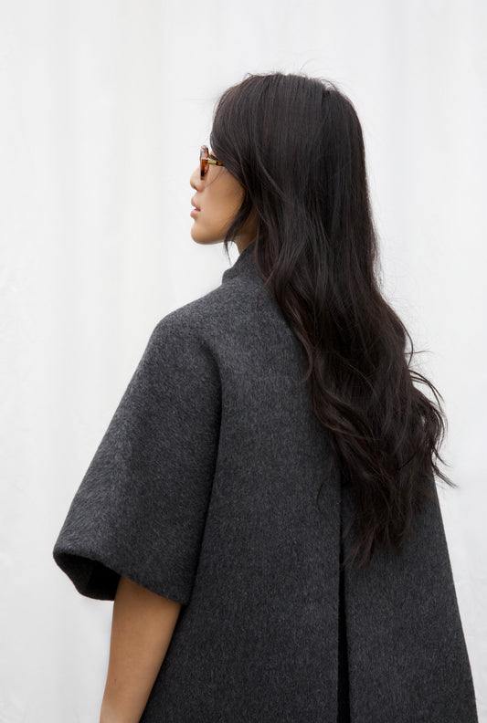 Long MOK Merino Wool Coat - Grey Melange