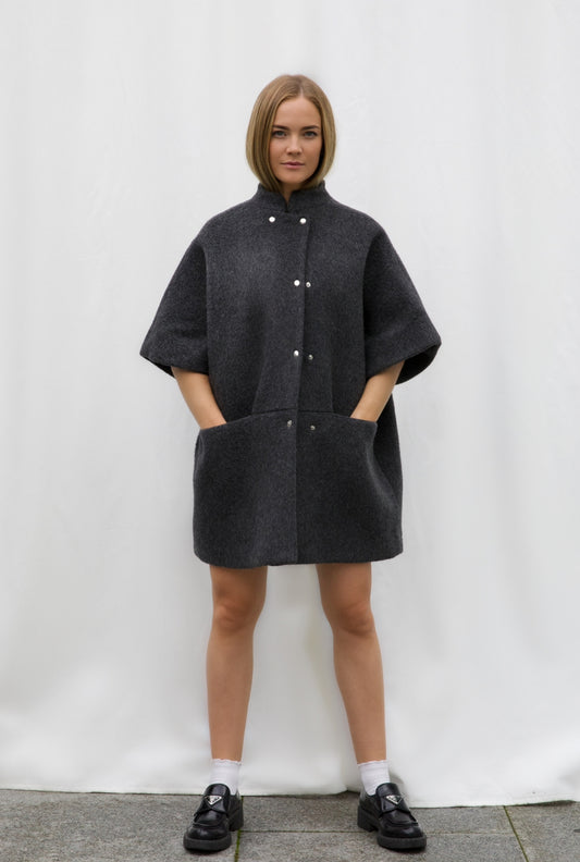 Short MOK Merino Wool Coat - Grey Melange