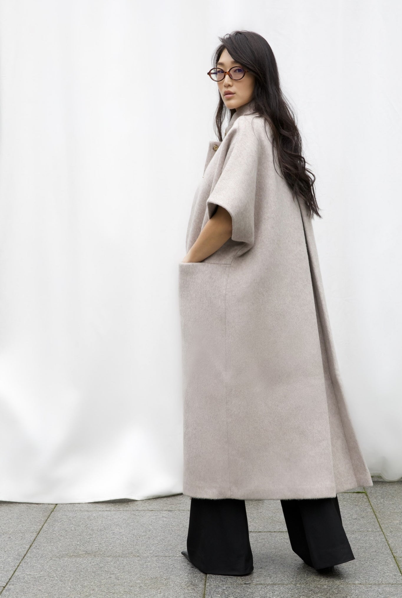 Long MOK Merino Wool Coat - Stone