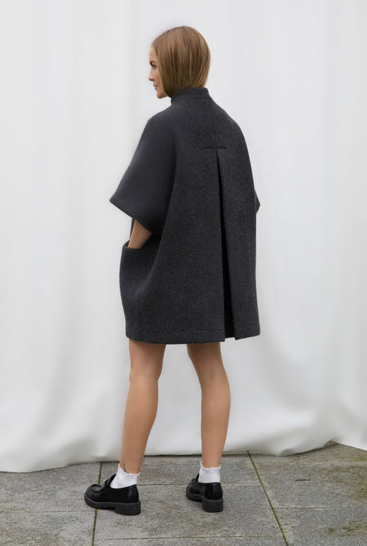 Short MOK Merino Wool Coat - Grey Melange