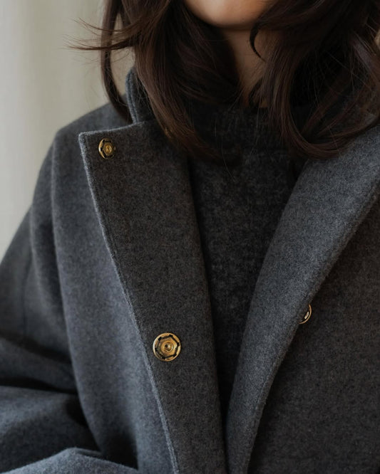 Short MOK Merino Wool Coat - Grey Melange