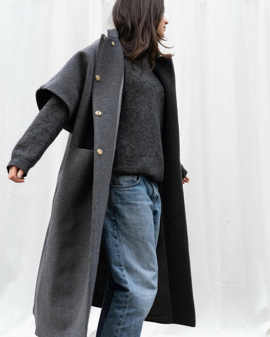 Long MOK Merino Wool Coat - Grey Melange