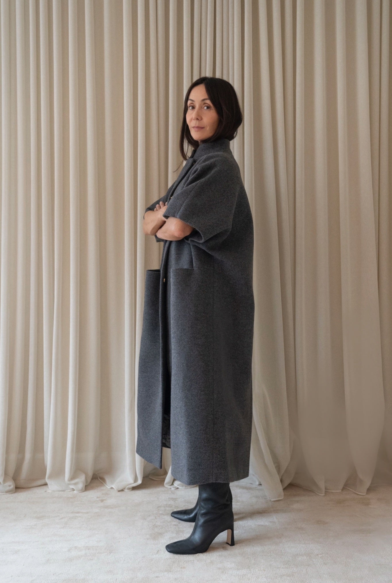 Long MOK Merino Wool Coat - Grey Melange