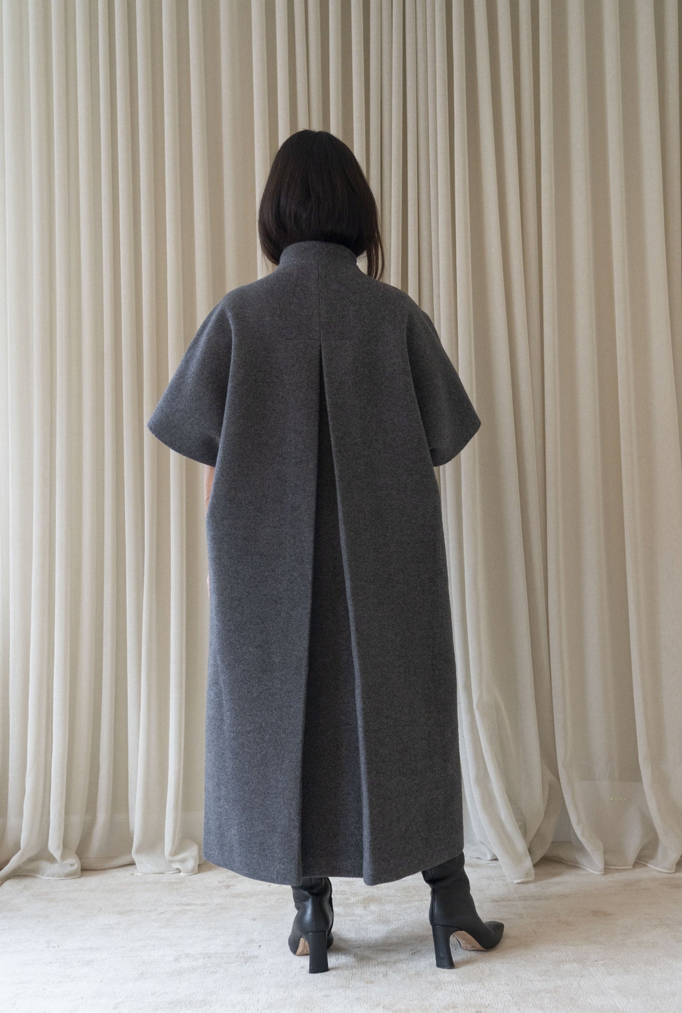 Long MOK Merino Wool Coat - Grey Melange